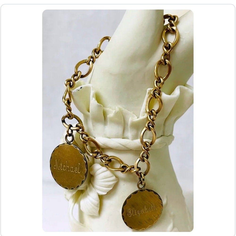 Gold Charm Bracelet with Engraved Discs